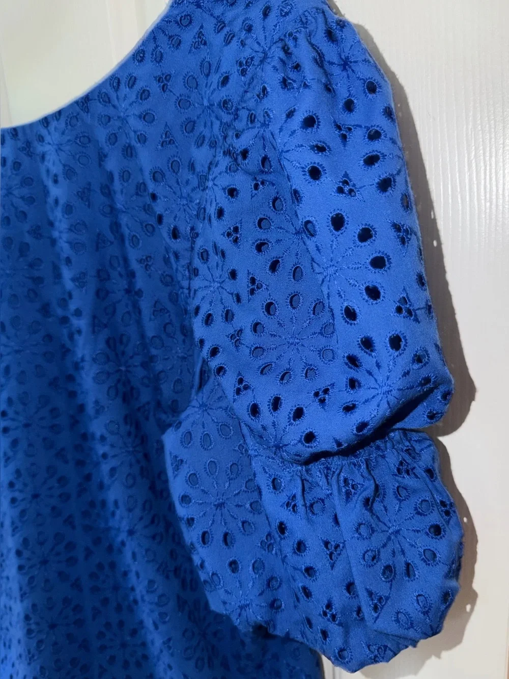Lilly Pullitzer Shaila Eyelet Top Baha Blue Puff Sleeves Fully Lined Medium